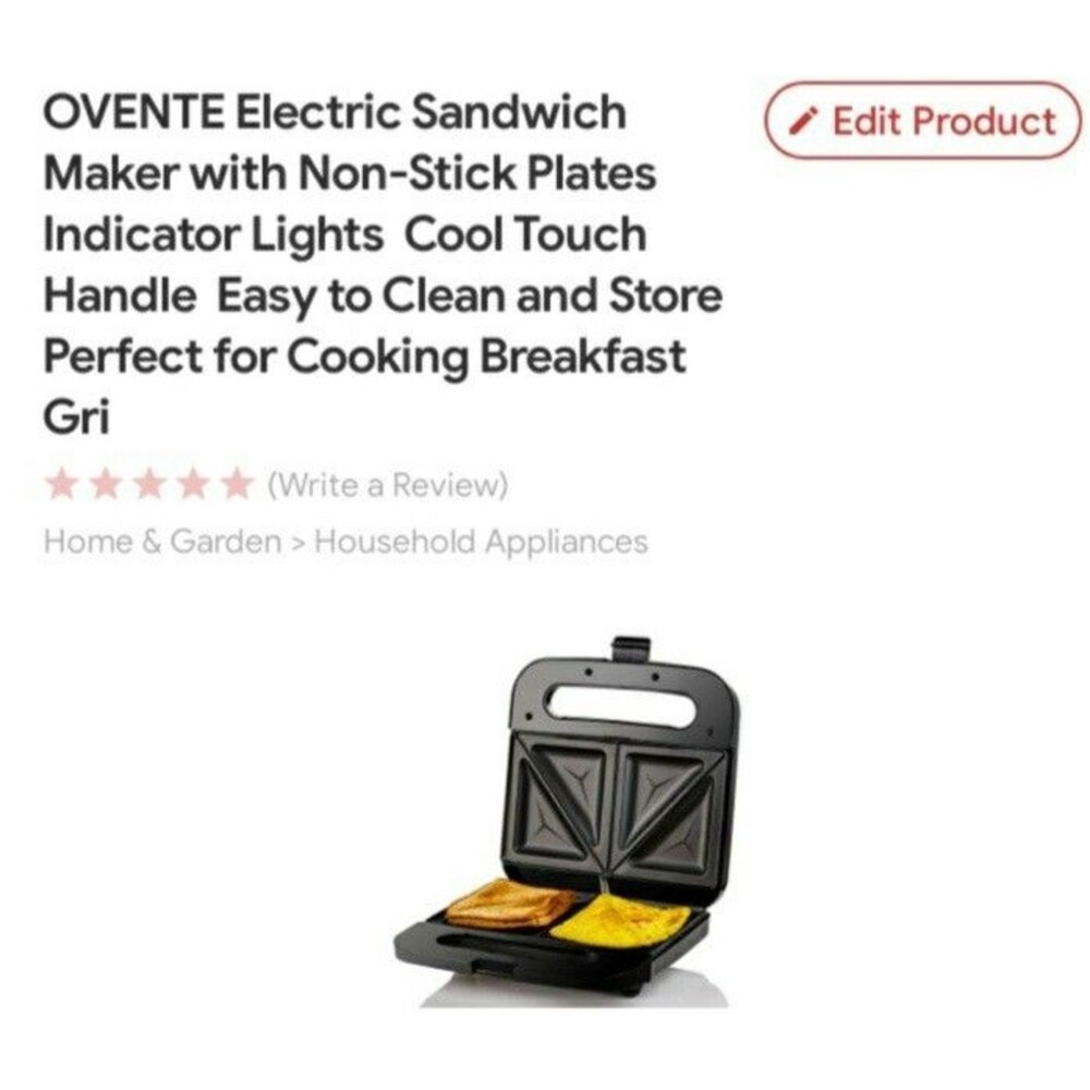 OVENTE Electric Sandwich Grill Maker Black Non-Stick Plates Indicator Lights